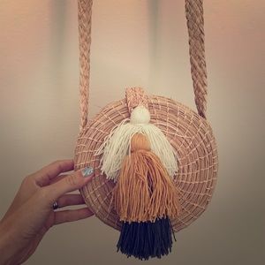 Anthropologie Straw Crossbody Tassle Purse